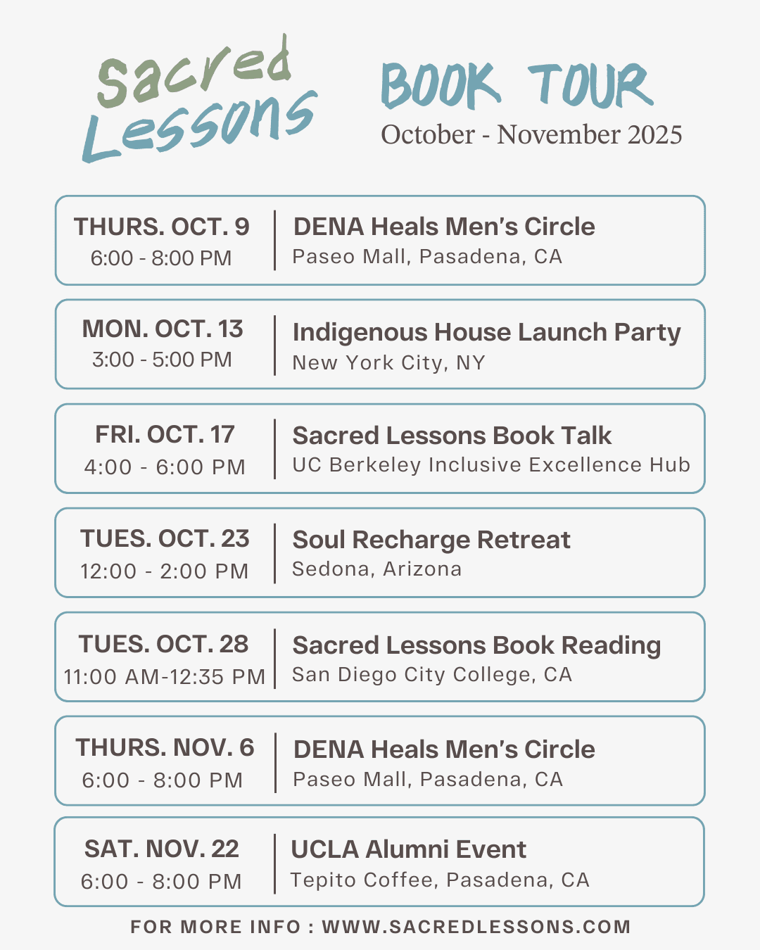 Sacred Lessons Oct – Nov Tour Schedule (1) Sacred Lessons Oct - Nov Tour Schedule (1)